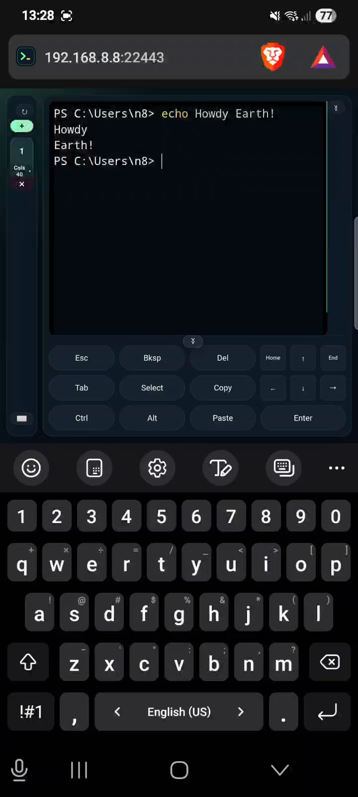 TermiWeb phone view attached to the same live terminal